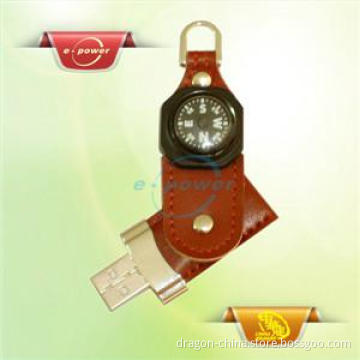 E-Power Brown Leather USB Case with Compass Flash Drive U790